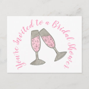 You're Invited Pink Champagne Glass Bridal Shower Invitation Postcard