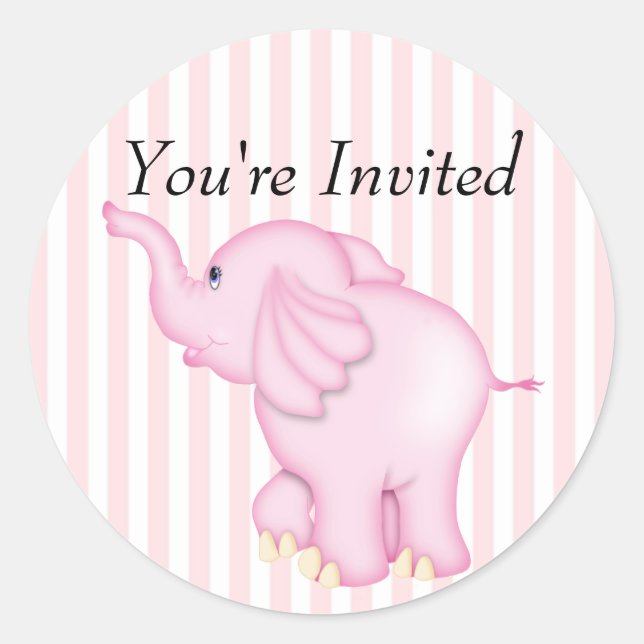 You're Invited Pink Elephant Baby Shower Classic Round Sticker (Front)