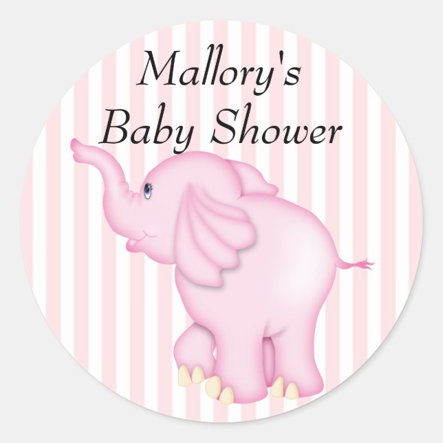 You're Invited Pink Elephant Baby Shower Classic Round Sticker (Front)