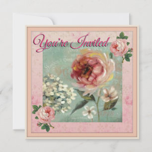 You're Invited Pink Floral Vintage Style Invitation
