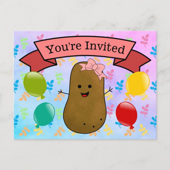 You're Invited Potato Birthday Girl Holiday Postcard (Front)