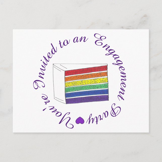 You're Invited Rainbow Cake Engagement Party Invitation Postcard (Front)