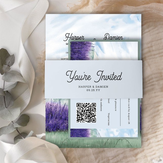 You're Invited Simple Modern Blue Wedding Invitation Belly Band (Wedding Invitation Belly Band from my Mountain Lavender Wedding Collection)