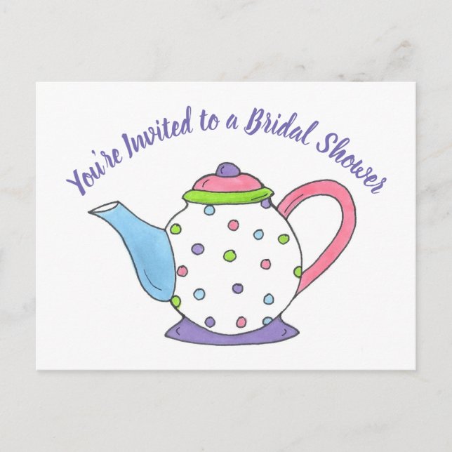 You're Invited Teapot Tea Party Bridal Shower Invitation Postcard (Front)