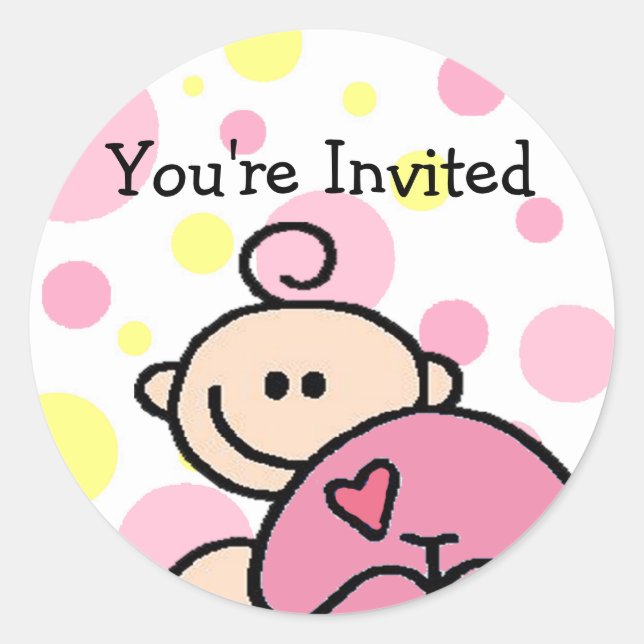 You're Invited Tickled Pink Girl Classic Round Sticker (Front)