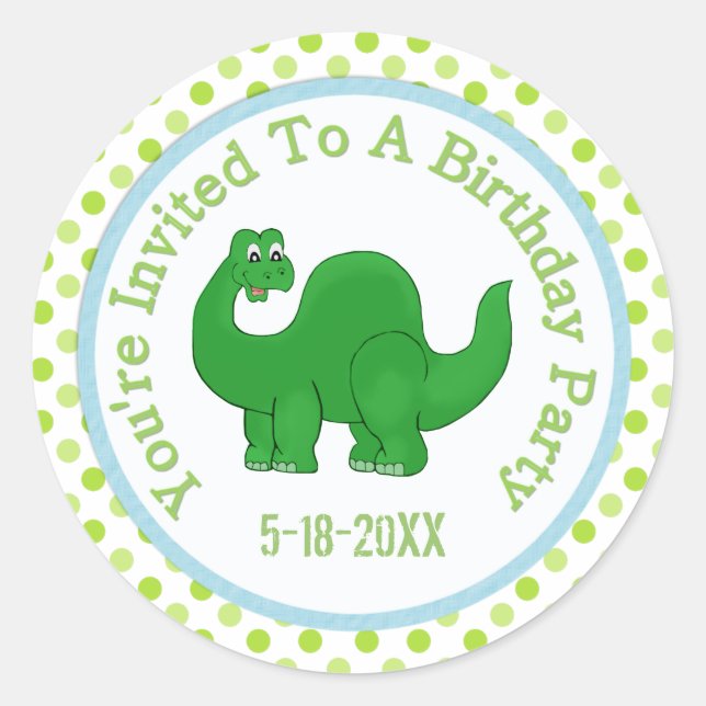 You're Invited To A Birthday Party: Dino Stickers (Front)