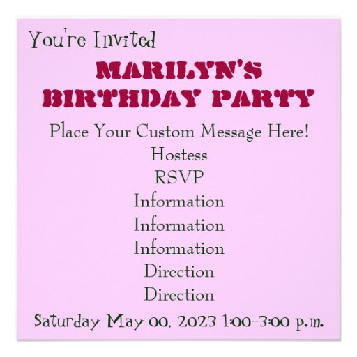 You're Invited to a Birthday Party! Pink custom 13 Cm X 13 Cm Square ...