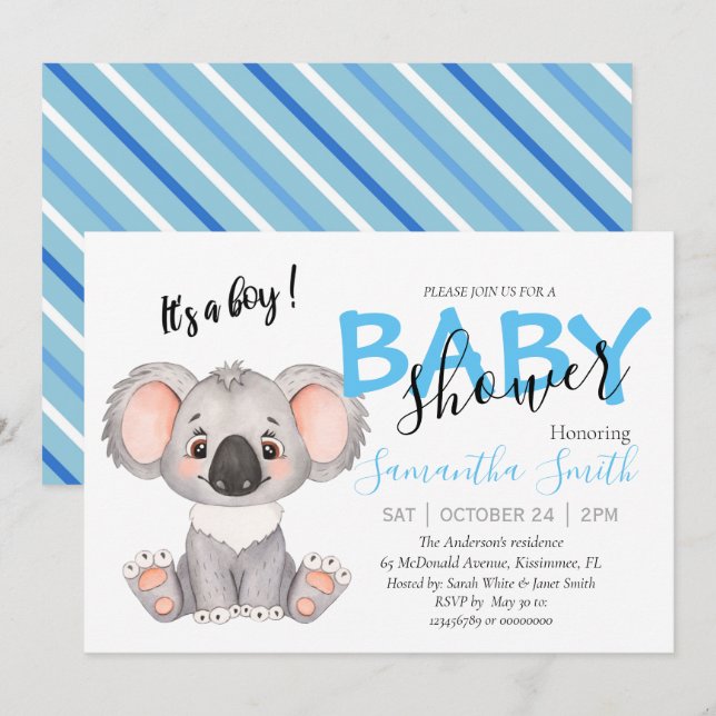 You're Invited to a Koala Baby Shower Announcement (Front/Back)