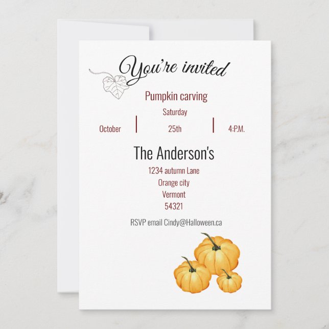 You're invited to a pumpkin carving Invitation (Front)
