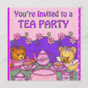 You're Invited To a Tea Party Card~Teddy Bears Invitation