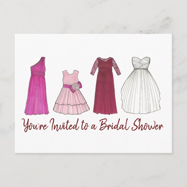 You're Invited Wedding Party Bridal Gowns Shower Invitation Postcard (Front)