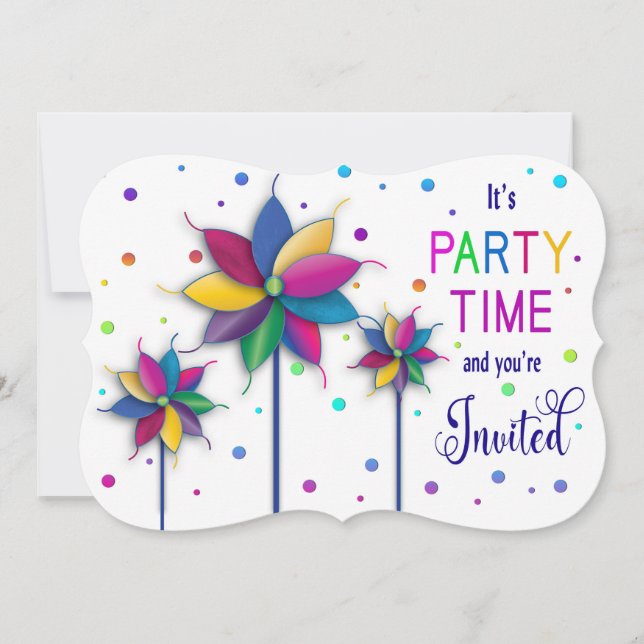 You're Invited, Windmill Spinners, Colourful Invitation (Front)