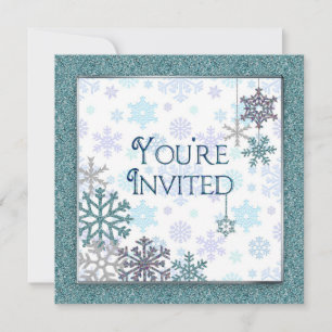 You're Invited - Winter Snowflakes (Blue/teal) Invitation
