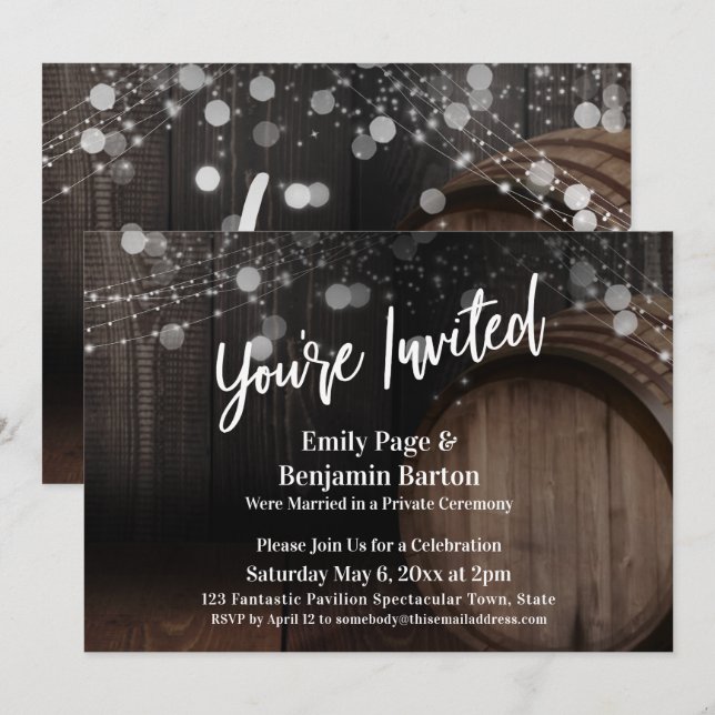 You're Invited Wood Barrel and Lights Reception Invitation (Front/Back)