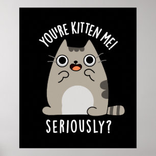 You're Kitten Me Seriously Funny Cat Pun Dark BG Poster