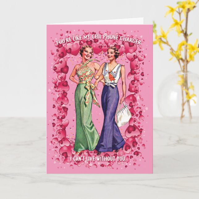 You're like my cell phone charger LGBTQ Valentine Card (Yellow Flower)