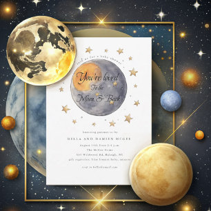 You're loved To the Moon Stars Baby Shower Invitation