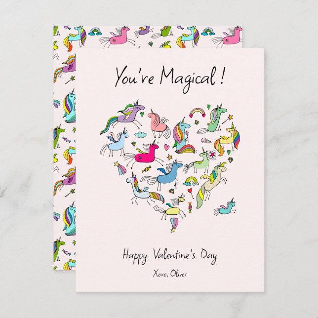 You're Magical, Cute Unicorn Kids Valentine's Day  Card (Front/Back)