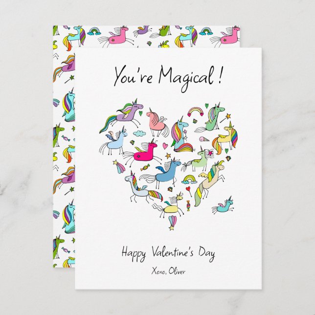 You're Magical, Cute Unicorn Kids Valentine's Day  Card (Front/Back)