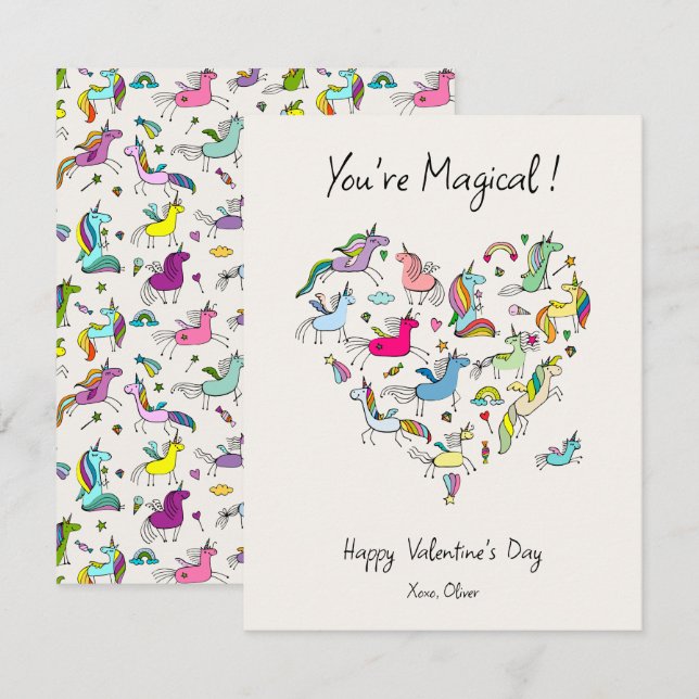 You're Magical, Cute Unicorn Kids Valentine's Day  Card (Front/Back)