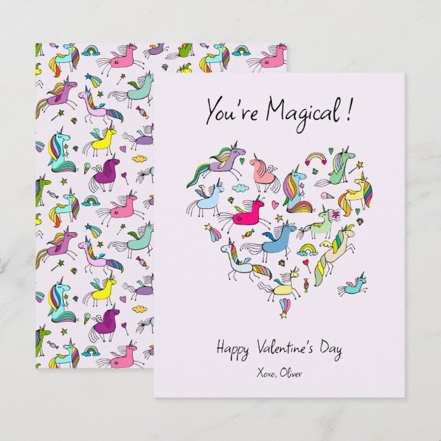 You're Magical, Cute Unicorn Kids Valentine's Day  Card (Front/Back)