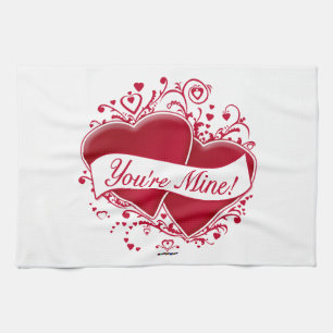You're Mine! Red Hearts Tea Towel