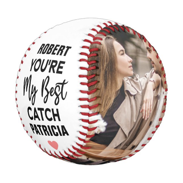 You're My Best Catch Custom Couples Names & Photo Baseball (Angled)