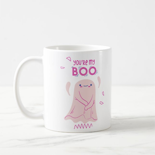 You're My Boo Cute Pink Ghost Halloween Coffee Mug (Left)