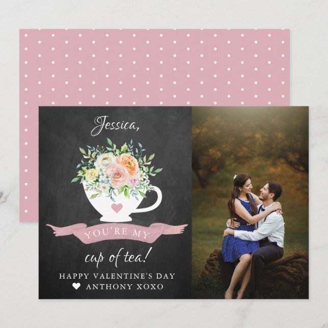 You're My Cup Of Tea Cute Valentine's Day Photo Holiday Card (Front/Back)