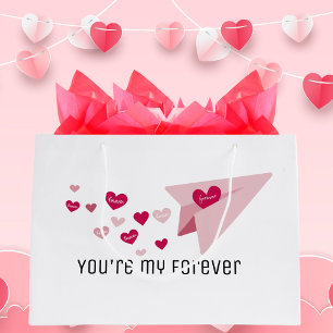 You're My Forever, Cute Pink Aeroplane & Hearts Large Gift Bag