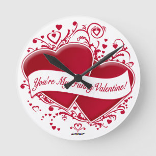 You're My Funny Valentine! Red Hearts Round Clock