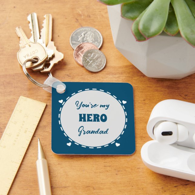 You're my hero Grandad add photo blue Key Ring (Desk)
