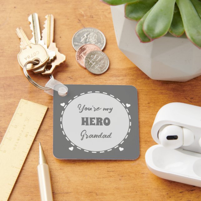 You're my hero Grandad add photo grey Key Ring (Desk)