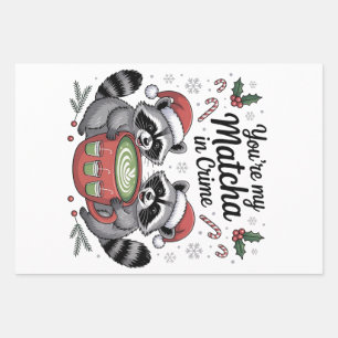 You're My Matcha in Crime Racoon Lovers Wrapping Paper Sheet