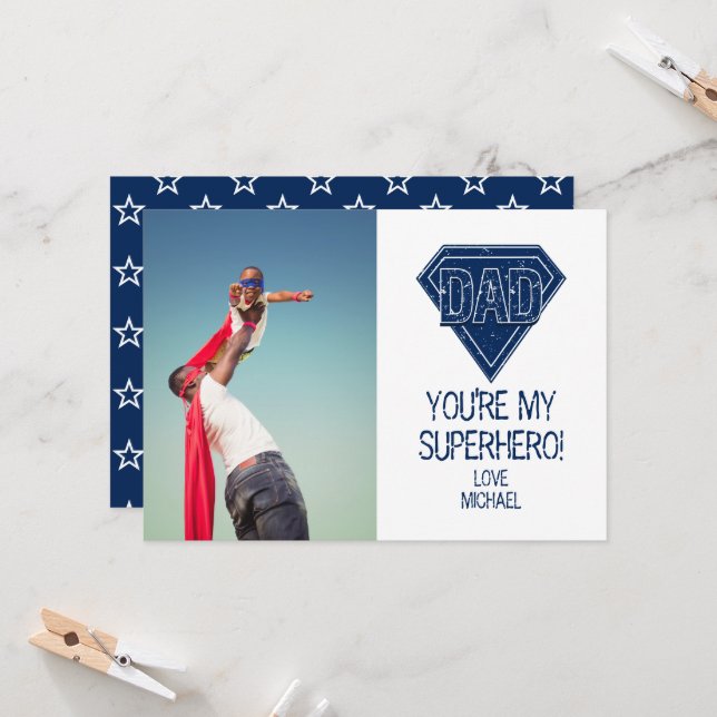 You're My Superhero Dad Father's Day Photo Card (Front/Back In Situ)