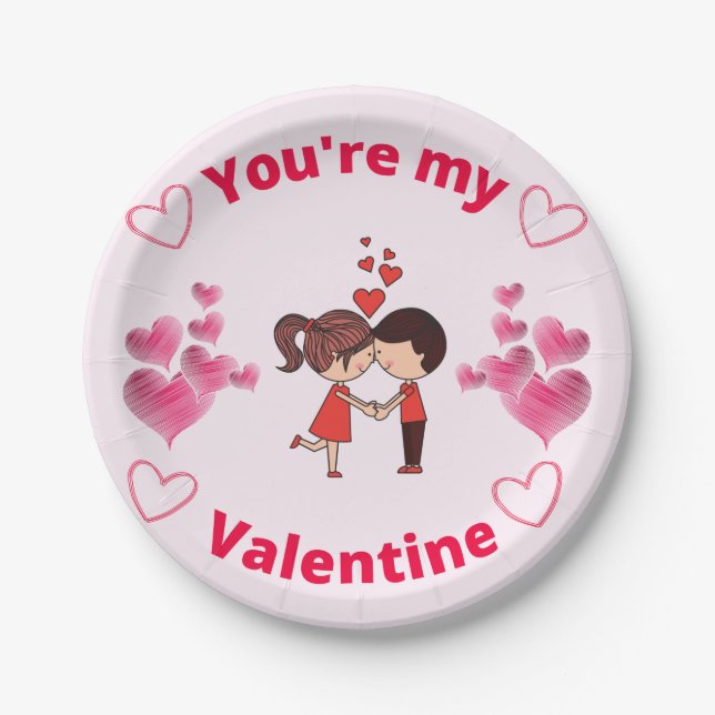 You're my Valentine - Valentines Day Party  Paper Plate (Front)