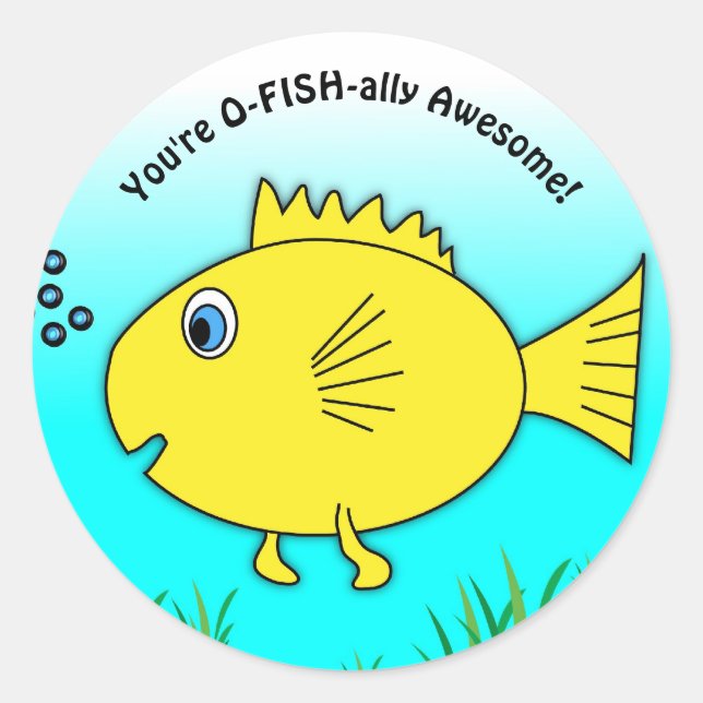 You're O-Fish-ally Awesome Swimming Goldfish  Classic Round Sticker (Front)
