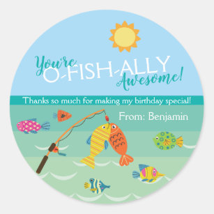 You're O-Fish-Ally Invited! Birthday Thank You Classic Round Sticker