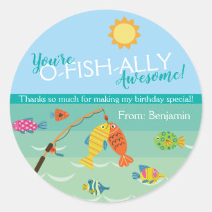 You're O-Fish-Ally Invited! Birthday Thank You Classic Round Sticker