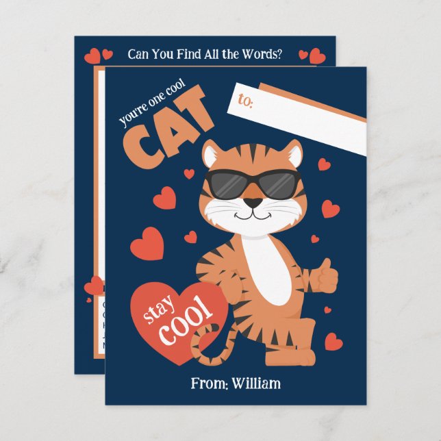 You're One Cool Cat Kids Valentine's Day Card (Front/Back)
