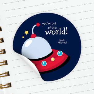 "You're Out of this World" Kids School Valentines Classic Round Sticker
