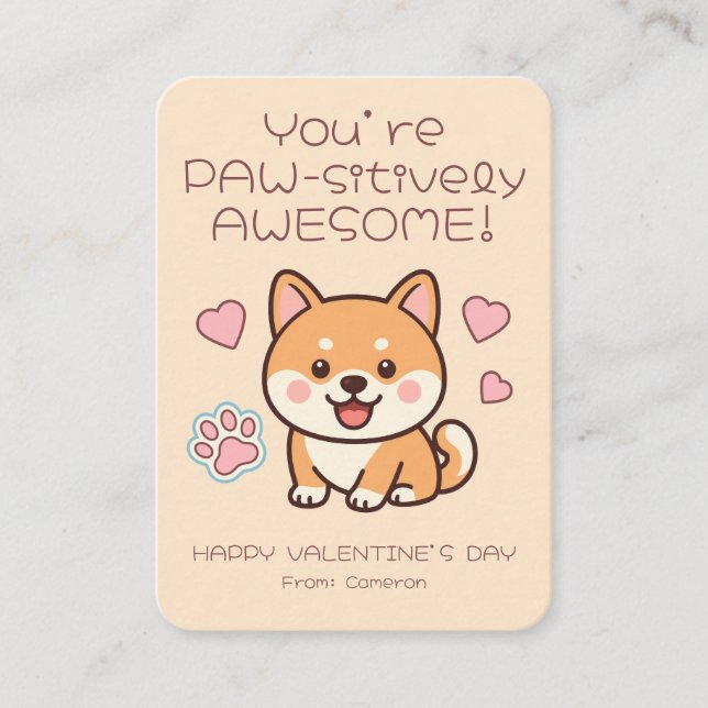 You're PAW-sitively AWESOME Kids Valentine's Card (Front)