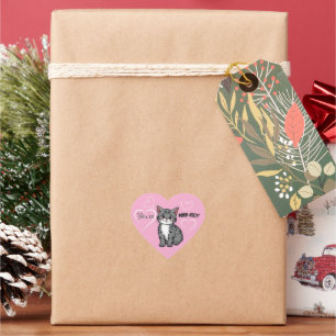 You're Purr-fect Animated Cat and Hearts Pink Heart Sticker