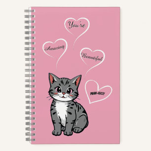 You're Purr-fect Animated Cat and Hearts Pink Notebook
