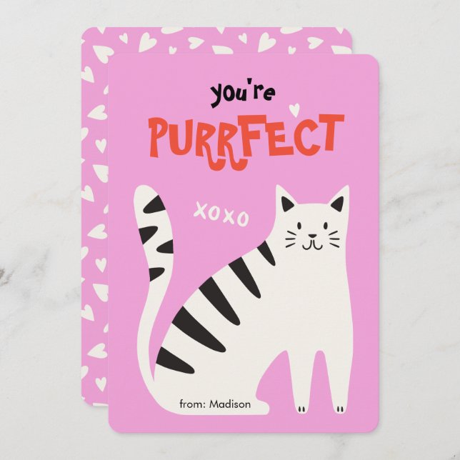 You're purrfect cat classroom valentine's day card (Front/Back)