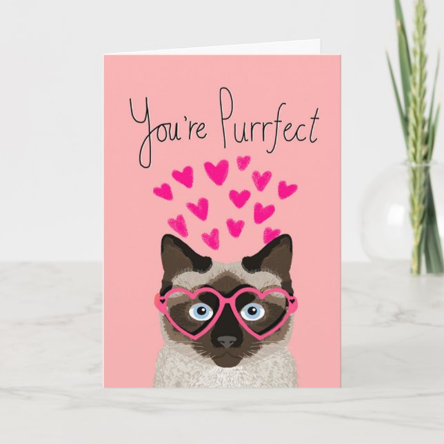 You're Purrfect - cat love heart glasses card (Front)