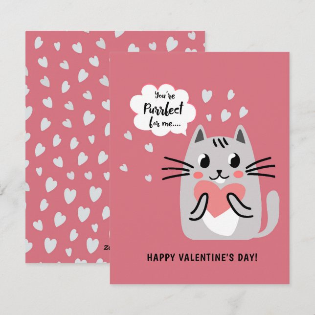 You're Purrfect for me Cat Valentines Day Holiday Card (Front/Back)
