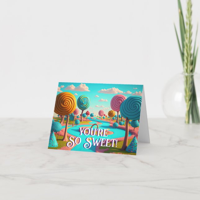 You're So Sweet Candy Lane Lollipop Gum Drop Trees Thank You Card (Front)