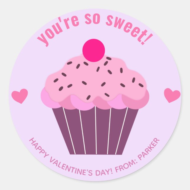 You're so Sweet - Cute Cupcake Classroom Valentine Classic Round Sticker (Front)