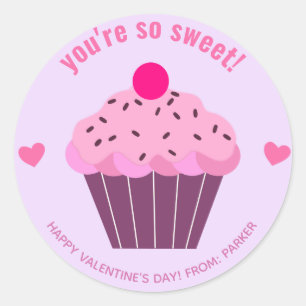 You're so Sweet - Cute Cupcake Classroom Valentine Classic Round Sticker